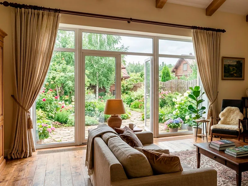 Окна в пол — гостиная коттеджа