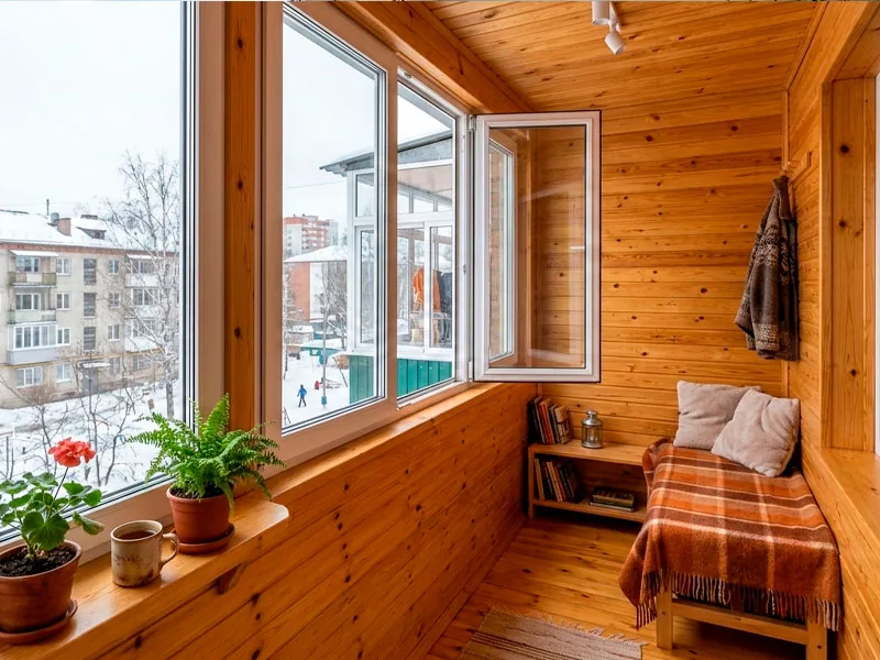 Деревянная вагонка — лоджия 4 метра