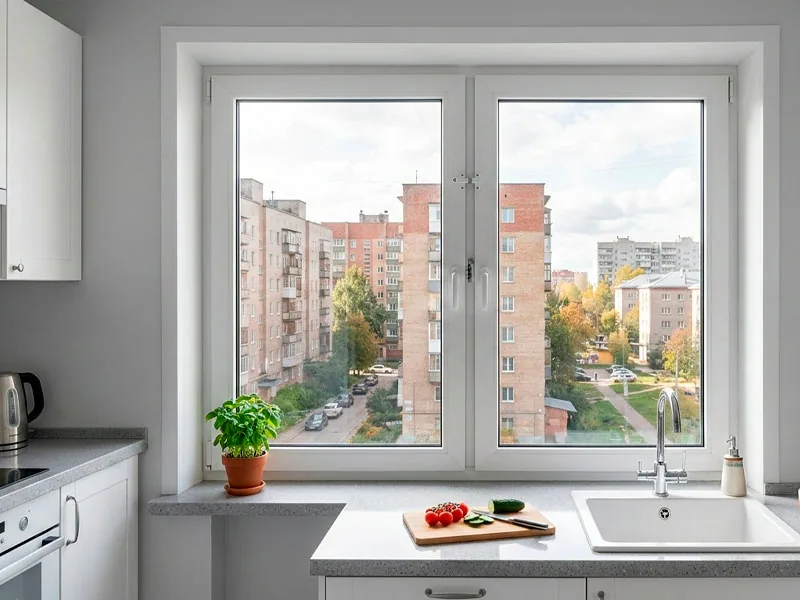 REHAU Thermo — двухстворчатое окно на кухне